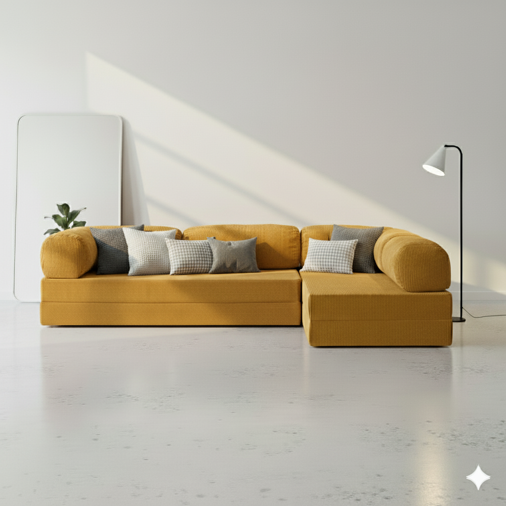 Canapé d’angle Ouvert - Jaune Moutarde